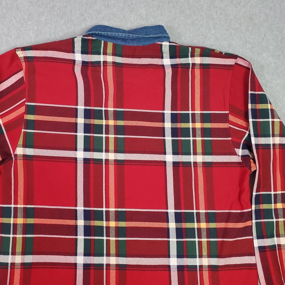 Chaps Ralph Lauren Polo Shirt Mens Large Red Plaid Long Sleeve Denim Collar‎ - Picture 9 of 12